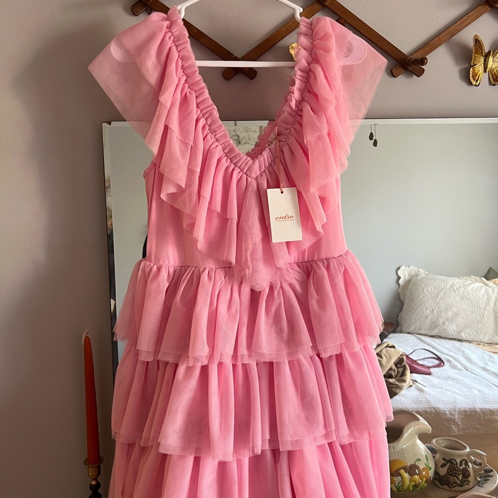 NWT Pink Ruffled Entro Boutique style dress
